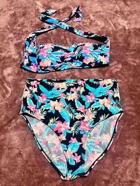 Forever 21 Black Tropical Floral High-Waist Bikini